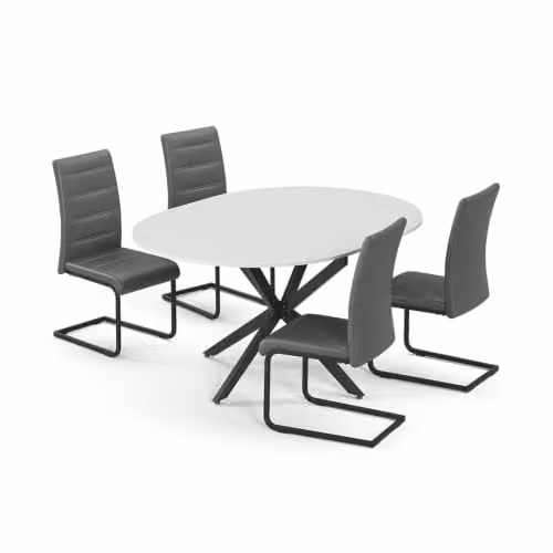Set de mesa de comedor Vicco Loyd extensible con 4 sillas, Blanco/Negro/Gris, An/P: 120 x 120 cm