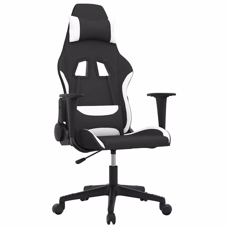 Silla gaming con masaje vidaXL en tela negro y blanco