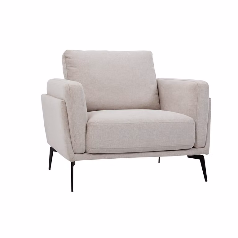 Sillón de diseño Miliboo MOSCO con tejido efecto terciopelo beige y estructura de metal negro