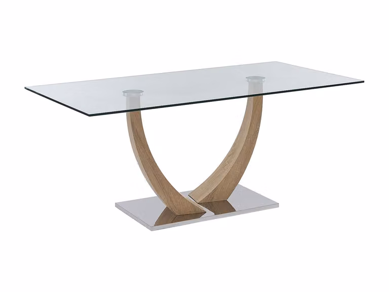 Mesa de comedor rectangular moderna VENTE-UNIQUE para 6 adultos con sobre de vidrio transparente y estructura de MDF y metal