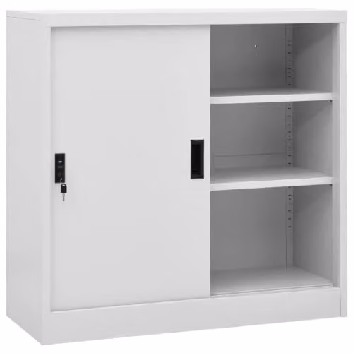 Armario de oficina Helloshop26 con puertas correderas y cerradura, diseño moderno en metal gris mate, An/P/Al: 90 x 40 x 90 cm