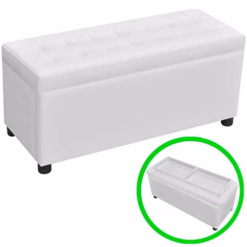 Puf de almacenamiento Helloshop26 en piel sintética color blanco con ruedas