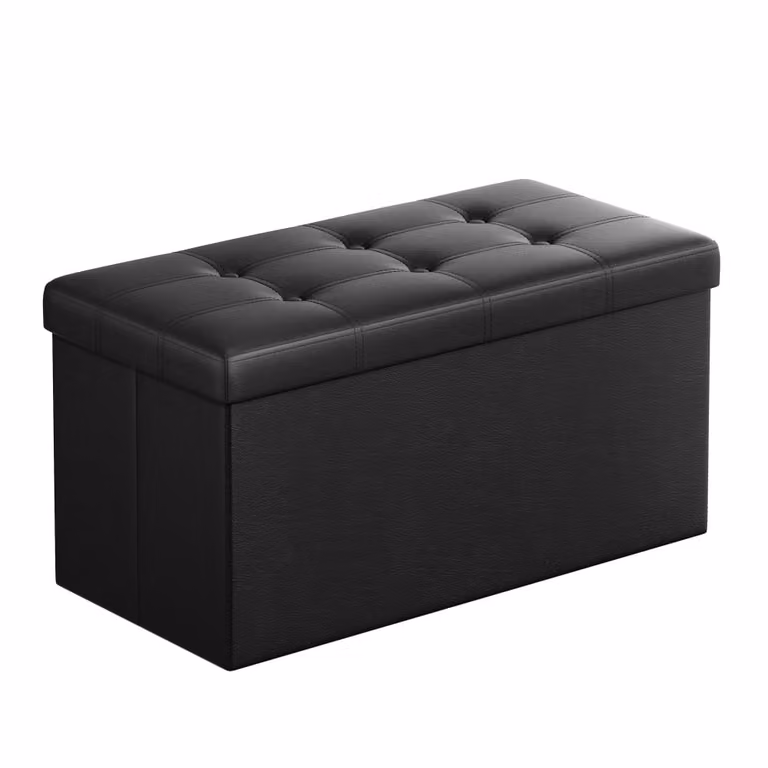 Puff de almacenaje Songmics con capacidad de 80 l y tapizado de piel sintética en color negro
