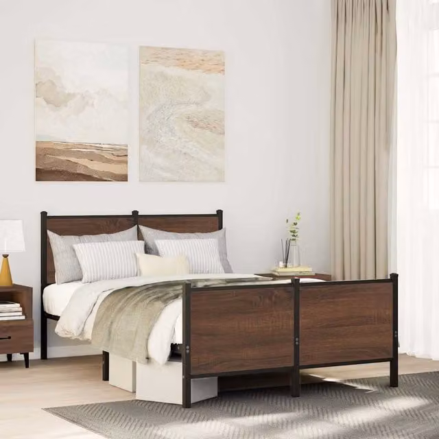 Estructura de cama Maison Exclusive en metal color marrón roble de 120 x 200 cm