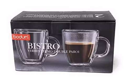 Set de 2 tazas térmicas Bodum Bistro de doble pared en vidrio transparente, 0,15 l