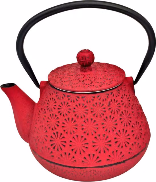 Tetera de hierro fundido Signes Grimalt con diseño floral en color rojo, capacidad de 0,6 l, An/P/Al: 13 x 15 x 16 cm