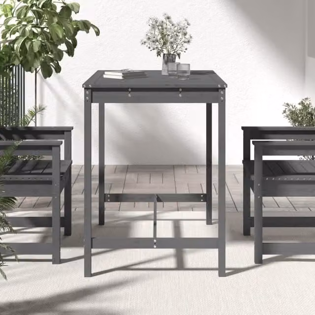 Mesa de jardín SYFAX de madera de pino maciza en color gris, diseño rústico rectangular, An/P/Al: 121 x 82,5 x 110 cm
