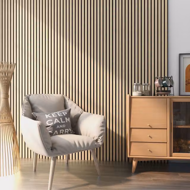 Set de 8 paneles acústicos decorativos de listones NEU.HOLZ en MDF y fieltro, color marrón efecto madera, An/Al: 120 x 60 cm, Grosor: 2 cm