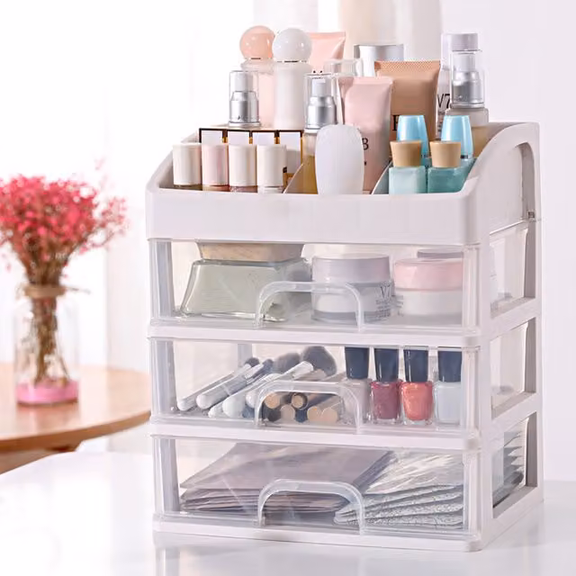 Organizador de cosméticos multifuncional de varios niveles Infinite en acrílico transparente y blanco para joyas y accesorios