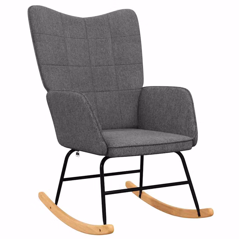 Silla mecedora moderna vidaXL de tela gris con reposabrazos para salón