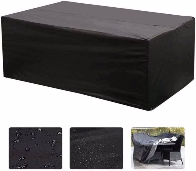 Funda rectangular para mesa de jardín en poliéster negro con protección UV y repelente al agua, An: 180 cm, Al: 120 cm