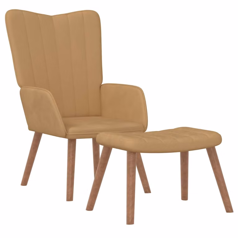 Sillón de relax vidaXL con taburete en terciopelo marrón y estructura de madera y metal
