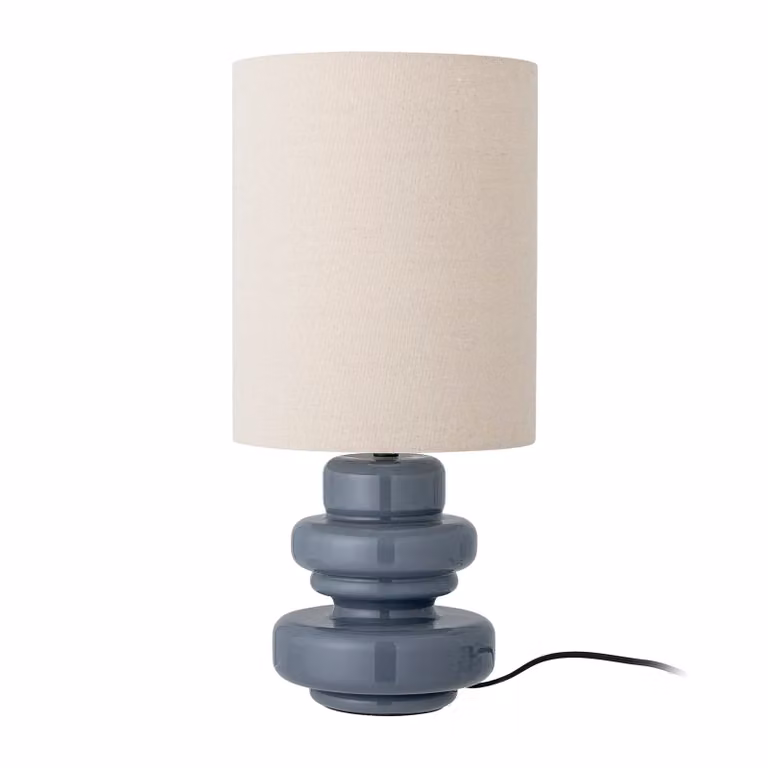 Lámpara de mesa Fabiola de Bloomingville en azul y vidrio con pantalla de tela, Diámetro: 24 cm, Altura: 51 cm