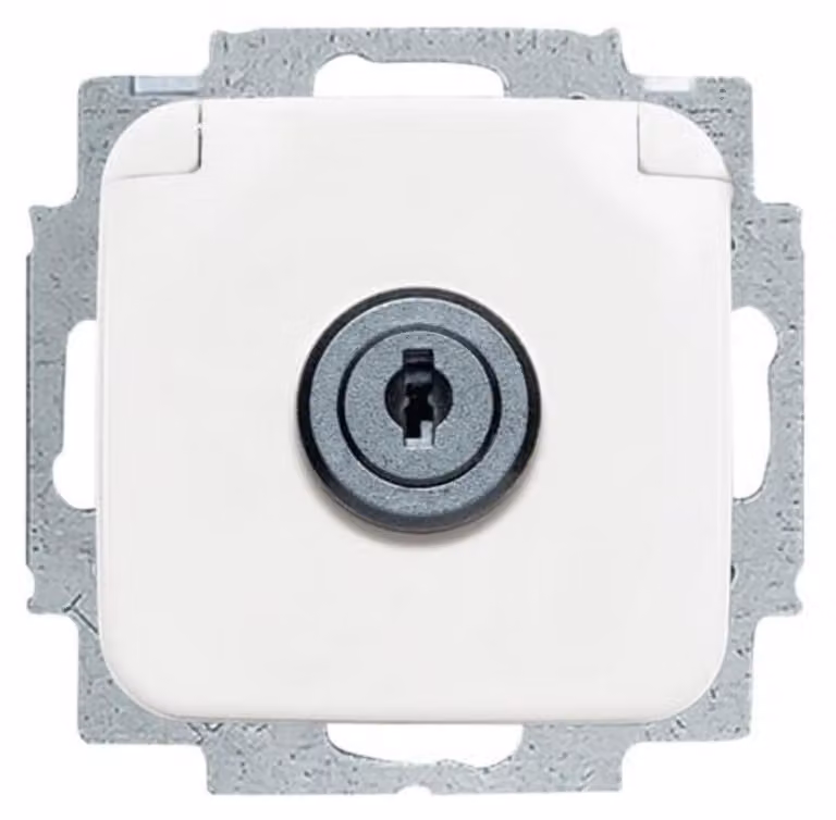 Combinación de enchufes Schuko Busch-Jaeger BJ Reflex SI 20EUKSL-214 con tapa abatible y cierre, color blanco