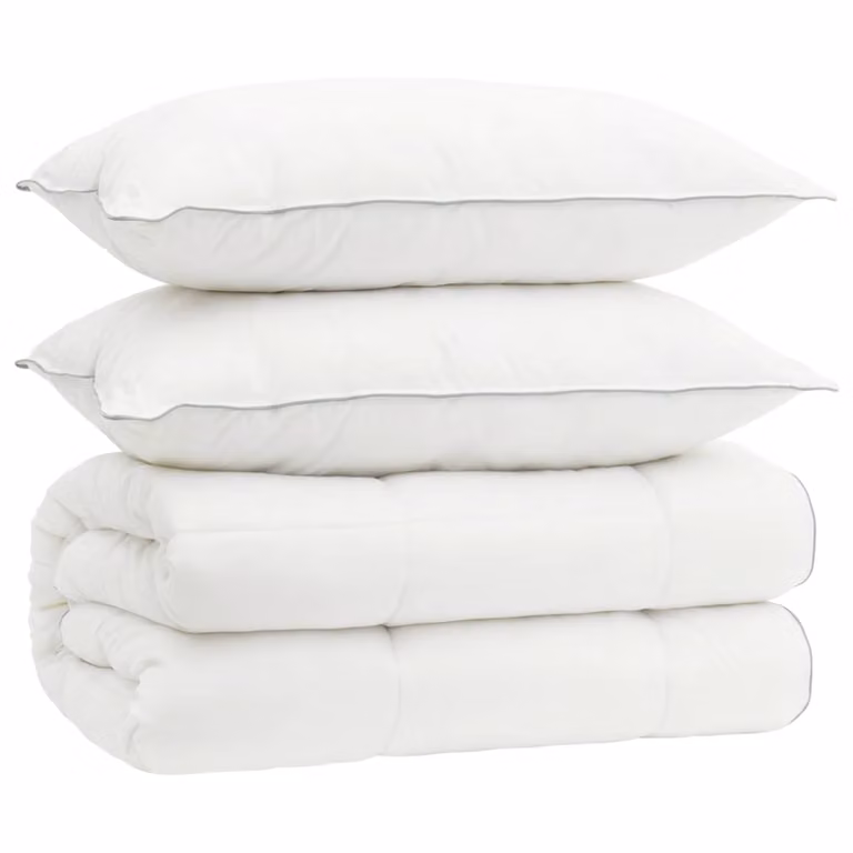 Juego de edredón y almohada vidaXL de 3 piezas en color blanco, 4 estaciones, con lana y microfibra, An/P/Al: 155 x 220 cm