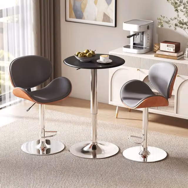 Mesa de bar redonda HOMCOM con tablero giratorio 360 y altura regulable, acabado negro y plateado, Diámetro: 63 cm, Altura: 93 cm