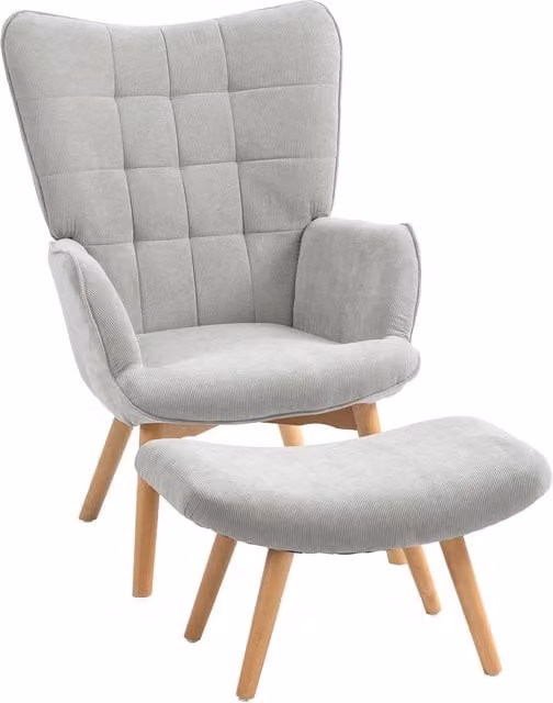 Sillón de relax con otomana NORTHIX en corduroy gris con estructura de madera y metal