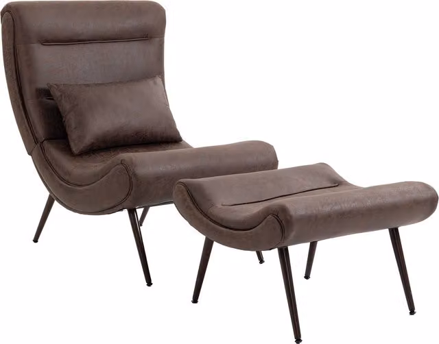 Sillón con reposapiés HOMCOM en color marrón con tapizado de efecto cuero y patas de acero