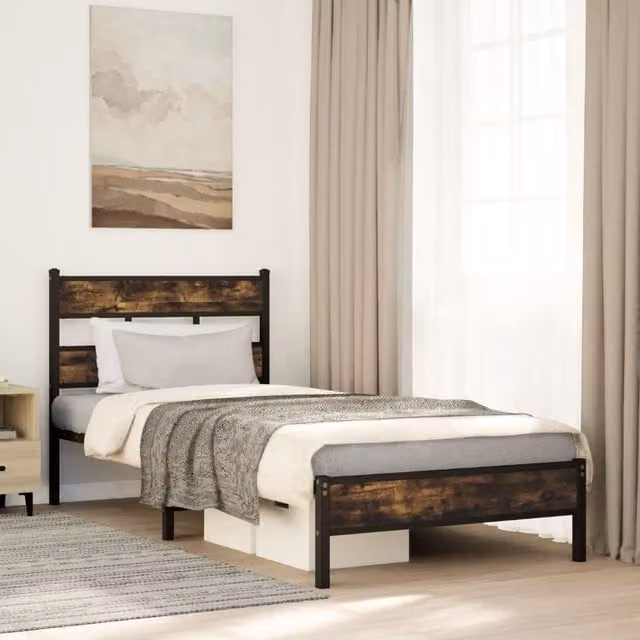 Estructura de cama con cabecero Maison Exclusive en color roble sonoma An/P/Al: 100 x 196 x 91,5 cm