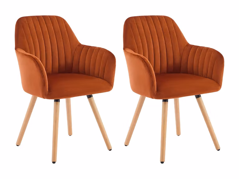 Conjunto de 2 sillas con reposabrazos de terciopelo y metal efecto madera VENTE-UNIQUE - Naranja