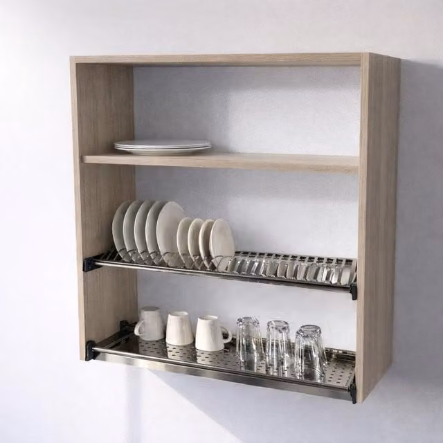 Mueble alto escurridor de cocina Calandrelli en color marrón con acabado mate y puertas con estante abierto, Al 90 cm x An 90 cm x P 33 cm