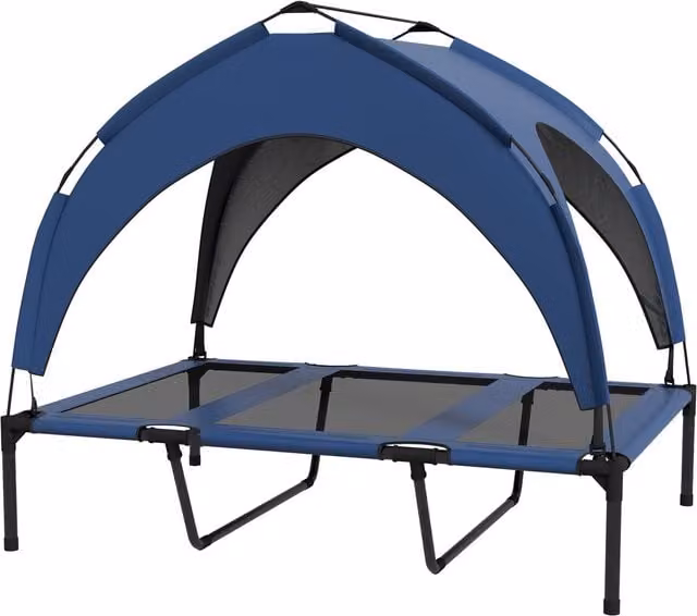 Cama elevada para perros NORTHIX con dosel, transpirable y resistente a la intemperie, color azul