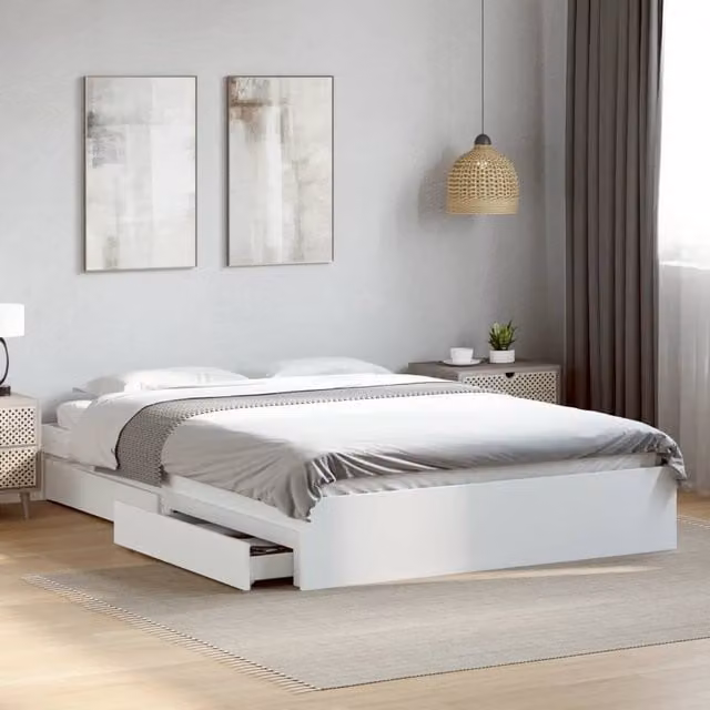 Estructura de cama con cajones Maison exclusive en madera de ingeniería blanca, An/P/Al: 150 x 200 x 28 cm