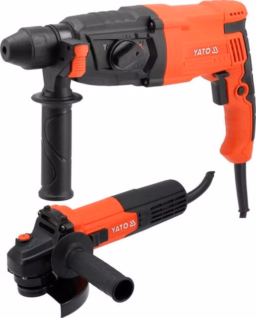 Set de Martillo Perforador SDS Plus de 3,2 J y Amoladora Angular de 125 mm de 720 W para Hormigón y Metal, Color Rojo, Yato