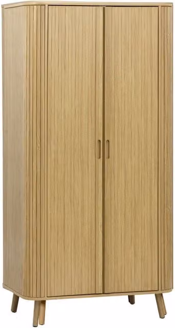 Armario ropero SWEEEK de estilo escandinavo con efecto madera ranurada y estantes, color marrón, An/P/Al: 90 x 60 x 180 cm