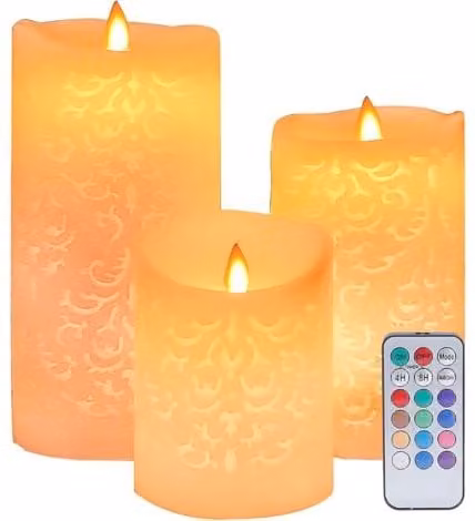 Juego de 3 velas LED de pilar ULISEM con control remoto de 18 teclas, efecto parpadeo y cambio de color multicolor y blanco con temporizador para decoración de fiestas y bodas