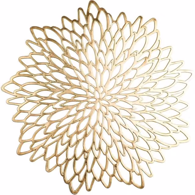 Juego de 4 manteles individuales redondos XISRENS de vinilo con estampado floral en color dorado y amarillo para adultos