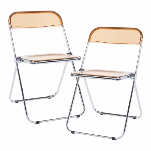 Juego de 2 sillas plegables en.casa Pornainen transparentes color naranja para hogar u oficina, diseño moderno de acero y plástico, Al x An x P: 74 x 46 x 47 cm