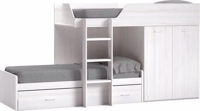 Cama tren con armario Noel de El Corte Inglés para niños en color blanco y beige, An/P/Al: 90 x 190 cm
