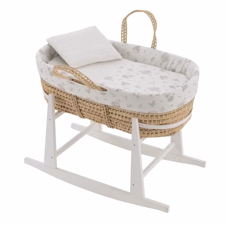Moisés Cambrass Luxury de palma acolchado con patas de madera blancas en color beige y crudo An/P/Al: 39 x 80 x 61 cm