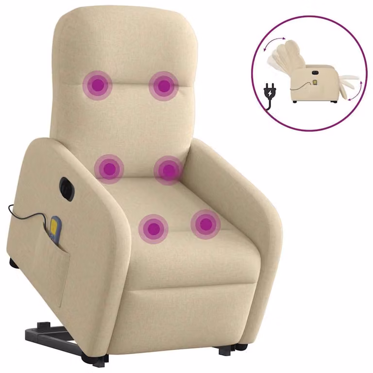 Sillón de masaje eléctrico reclinable y elevable vidaXL en tela color beige