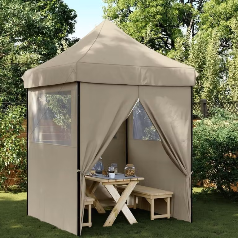 Tienda de fiesta plegable Pop-Up Syfax con 4 paredes laterales y ventanas en color beige y negro, An/P/Al: 306 x 200 x 5 cm