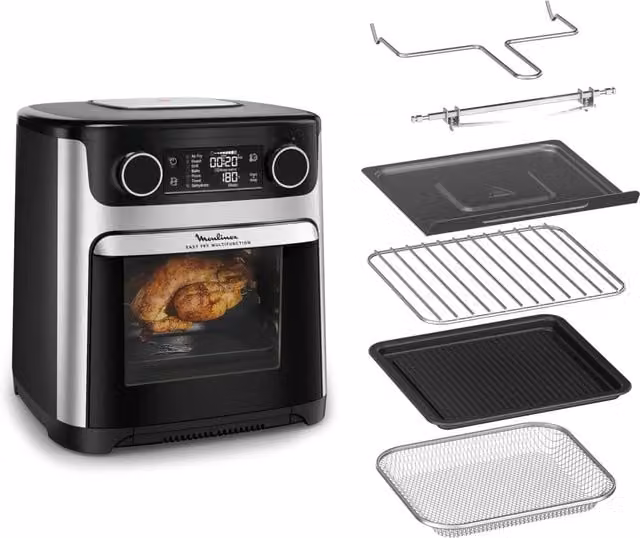 Freidora de aire Moulinex Easy Fry Multifunction de 15 L con pantalla digital, color negro y acero inoxidable