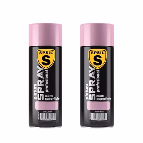 Pack de 2 unidades de Pintura Spray SPSIL Brillante Rosa de 200 ml cada una, secado rápido para madera y plástico en interior y exterior