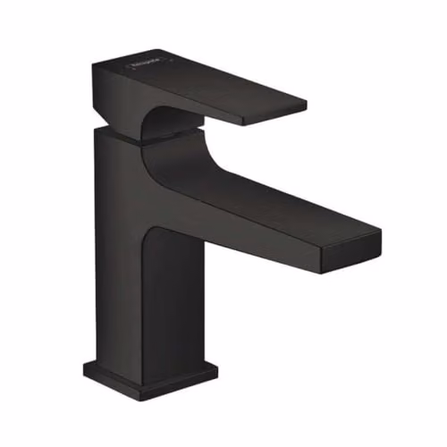 Grifo monomando para lavabo Hansgrohe Metropol en negro mate con sistema de desagüe push-open y ahorro de agua