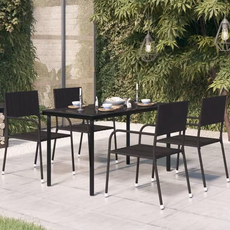 Mesa de comedor de jardín Syfax rectangular de acero y vidrio negra An/P/Al: 140 x 70 x 74 cm