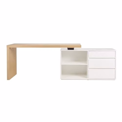 Escritorio de diseño modulable Miliboo New MAX en blanco brillante y fresno, An/P/Al: 160 x 60 x 76 cm