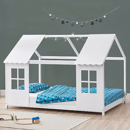 Cama infantil Montessori en forma de casa Tostedt de en.casa en madera de pino color blanco An/P/Al: 140 x 200 cm