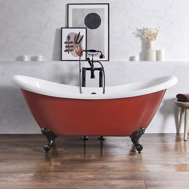 Bañera exenta ovalada Hudson Reed en color rojo con patas negras, An/P/Al: 195 x 73 x 73 cm