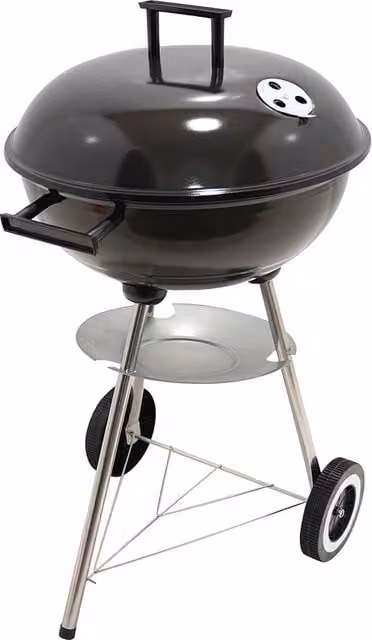Barbacoa de carbón con tapa y ruedas EDM en color negro, Diámetro: 51 cm, Altura: 76 cm