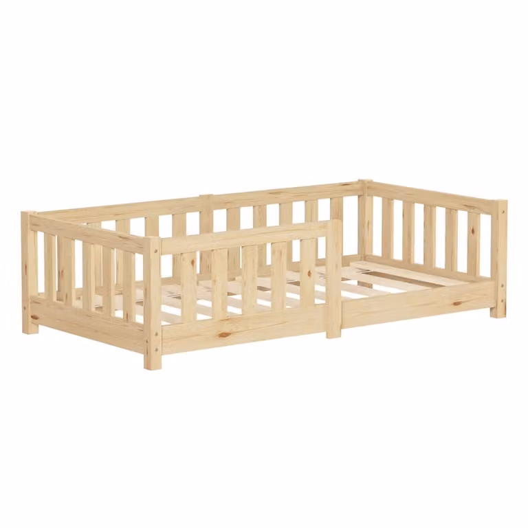 Cama de suelo infantil ML-Design de madera maciza de pino en color beige y marrón, An: 70 cm, Al: 140 cm