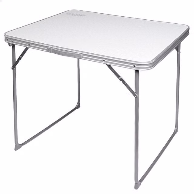 Mesa plegable de camping Aktive con estructura de acero y tablero de MDF blanco, An/P/Al: 80 x 60 x 70 cm