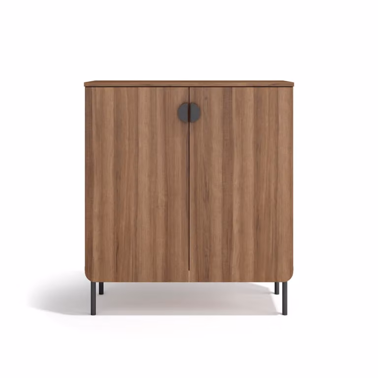Mueble de almacenaje HERDASA de diseño moderno en color marrón con puertas batientes y estantes internos, An/P/Al: 90 x 34,5 x 80 cm