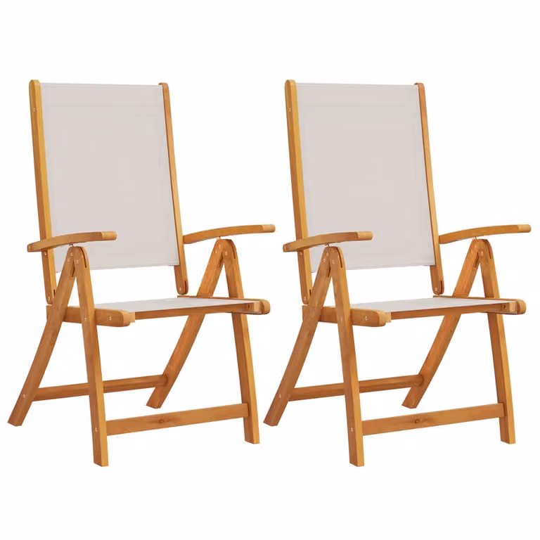 Set de 2 sillas de jardín plegables Syfax de madera de acacia con tela textilene y reposabrazos en marrón o gris
