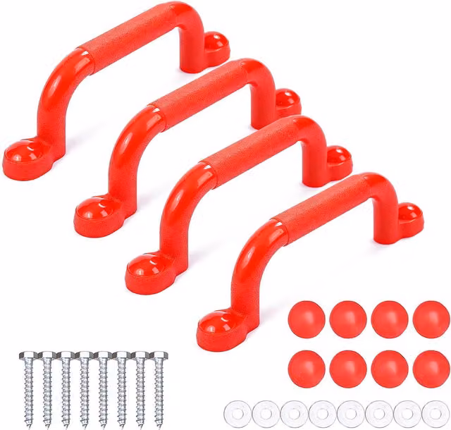 Pack de 4 agarres para parque de escalada Relaxdays en plástico rojo para torres de juegos y literas con resistencia a los rayos UV