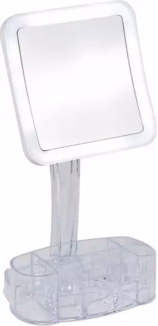 Espejo cosmético de mesa Venus con luz LED, diseño cuadrado en color plateado y transparente, An/An/Al: 17 x 33 cm